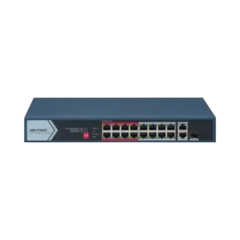 Switch PoE+ / No Administrable / 16 Puertos 100 Mbps PoE+ / 2 Puerto 1000 Mbps Uplink + 1 Puerto SFP Uplink / PoE hasta 300 Metros / 130 Watts