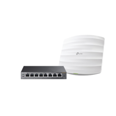 Kit de access point EAP245 y switch PoE TL-SG108PE, doble banda AC, hasta 1750 Mbps, 1 puerto Gigabit