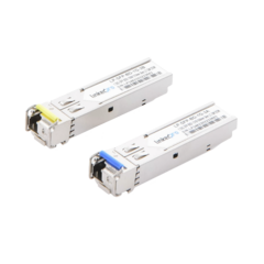 Transceptores Ópticos Bidireccionales SFP (Mini-Gbic) / Monomodo 1310 & 1550 nm / 1.25 Gbps / 1000BASE-BX / Conector LC/UPC Simplex / DDM / Hasta 3 km / 2 Piezas