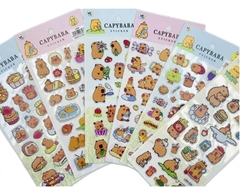 Kit 3 cartelas de adesivos capivara cute