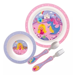 Kit Prato Bowl Copo Talheres E Garrafa Princesa Buba