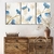 Quadros Decorativos Trio em Arte Flores Azuis e Douradas Pinceladas - MFDecor