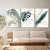 Quadros Decorativos Trio em Folhas Azuis Com Detalhes Ouro Fundo Claro - MFDecor