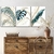 Quadros Decorativos Trio em Folhas Azuis Com Detalhes Ouro Fundo Claro - loja online