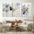 Quadros Decorativos Trio em Flores Translúcidas Em Azul e Dourado