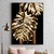 Quadro Decorativo Folhas Costela de Adão Douradas Preto Gold Ouro Vertical - MFDecor