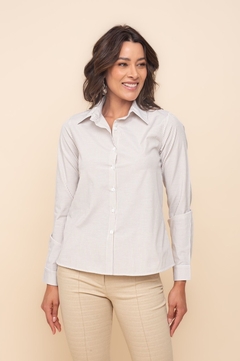 Camisa Feminina Tricoline Listrada Manga Longa