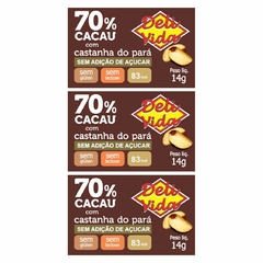 Tablete Chocolate 70% Cacau Zero Açúcar Deli Vida com Castanha do Pará embalagem c/3 unid.