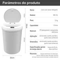 Lixeira com Sensor Automático - 12 litros - loja online