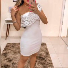 VESTIDO DE MODAL PIEL DE DURAZNO BLANCO CON ENCAJE