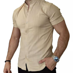 camisa de lino cuello mao