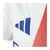 Detalhe da camisa branca do Lyon I 24/25, mostrando o logo da Adidas em azul.