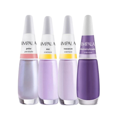 Kit 4 Esmalte Impala Hipoalergênico Tons de Lilás e Roxo Polar , Zaz , Inocense e Descomplicado 7,5ml - Imediato