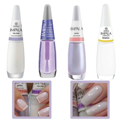 Kit Francesinha 4 Esmaltes Impala Branco Cremoso Top Pop Polar Verniz Extra Brilho 7,5ml - Envio Rápido