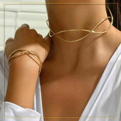 Conjunto Choker e Bracelete Trançado Femm - Maria Sereia | Moda Praia | Biquinis | Maiôs | Semijóias | Saídas de Praia | Acessórios Femininos