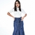 Saia Midi Evasê Jeans Com Babado E Botões (Ref. 1155) - loja online