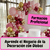 Decoración con globos en tonos rosa, dorado y burdeos, con letreros que promueven un curso en línea sobre decoración de eventos.