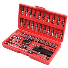 Kit 46 Peças Soquetes, Chave Catraca, Jogo Allen, Torx Sextavado, (FERRAMENTA46PECAS).