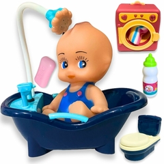 Boneco Com Banheira De Brinquedo Infantil Vinil C/ Acessórios