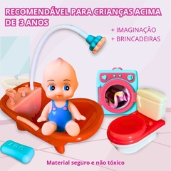 Boneco Com Banheira De Brinquedo Infantil Vinil C/ Acessórios