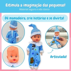 Brinquedo Boneca Infantil Articulada Com Pijama e Mamadeira