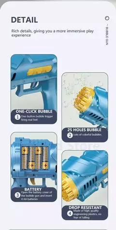 Arma de bolha mágica elétrica para crianças Gatlin Bubble Gun Machine, Bolhas - comprar online