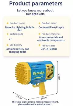 Arma de bolha mágica elétrica para crianças Gatlin Bubble Gun Machine, Bolhas - SB COMPANY