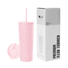 Vaso Termico 700ml 2 Tapas Rosado Leop