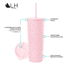 Vaso Termico 700ml 2 Tapas Rosado Leop - tienda online