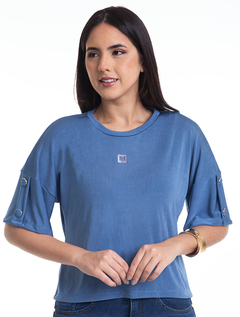 Blusa Ampla Azul Malha Slink 2890513