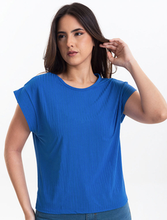 Blusa Ampla Azul Malha Canelada 2890577