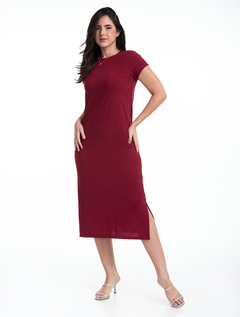 Vestido Longo Vinho Malha Canelada 2890612