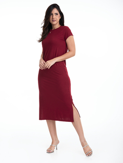 Vestido Longo Vinho Malha Canelada 2890612 - comprar online