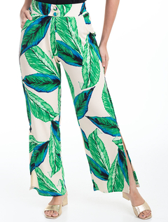 Calça Pantalona Estampado/Verde Malha Canelada 2890679 - loja online