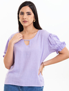 Blusa Mg Curta Lilas Viscolinho 2910023