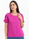 Blusa Mg Curta Pink Viscolinho 3440015