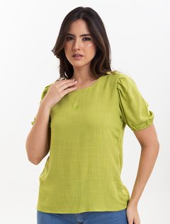 Blusa Mg Curta Verde Abacate Viscolinho 3440016