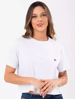 Blusa Semi Cropped Logo Custom Meia Malha Branca 5750028