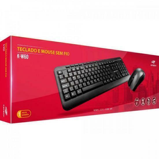 Kit Teclado e Mouse C3Tech K-W60BK Sem Fio - Wormtec