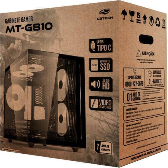 Gabinete Gamer C3Tech Aquarius MT-G810 Sem Fans Branco - Wormtec