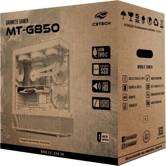 Gabinete Gamer C3Tech Aquarius MT-G850 Sem Fans Branco - Wormtec