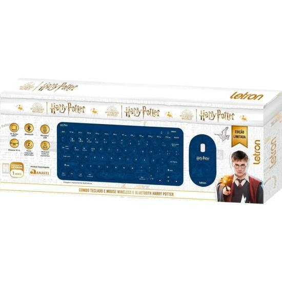 Kit Teclado e Mouse Sem Fio Letron Harry Potter Azul - loja online