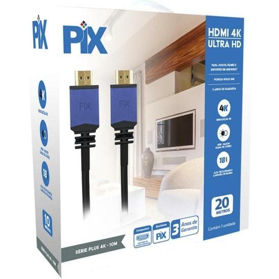 Cabo HDMI 2.0 4k 19p Com Filtro 20m Pix - loja online