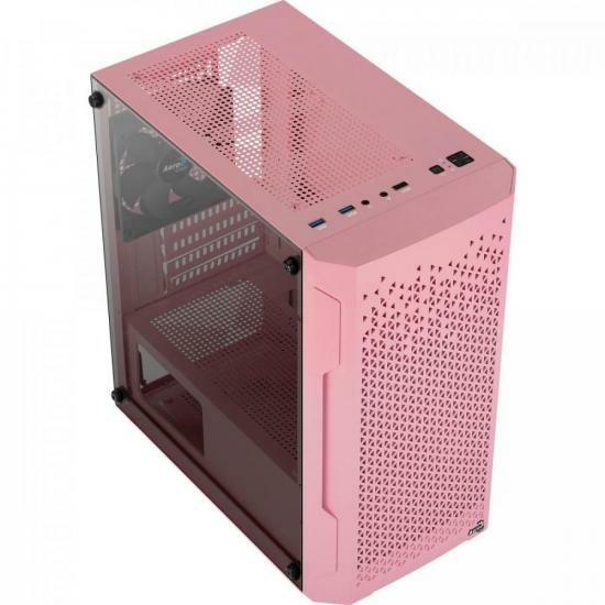 Imagem do Gabinete Gamer Aerocool Trinity Mini Rosa Lateral Vidro