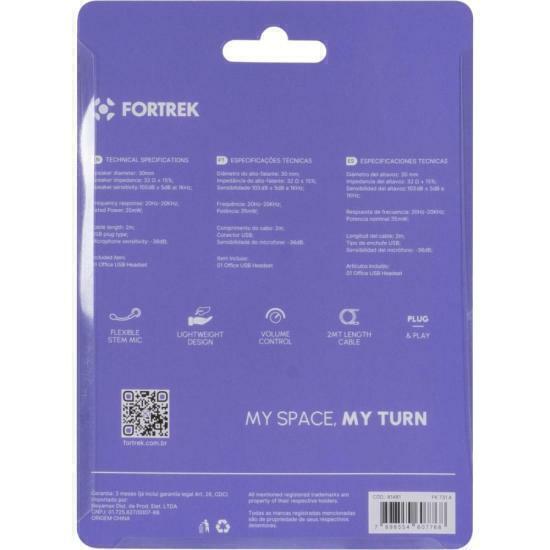 Headset Office Fortrek FK 731A USB Preto