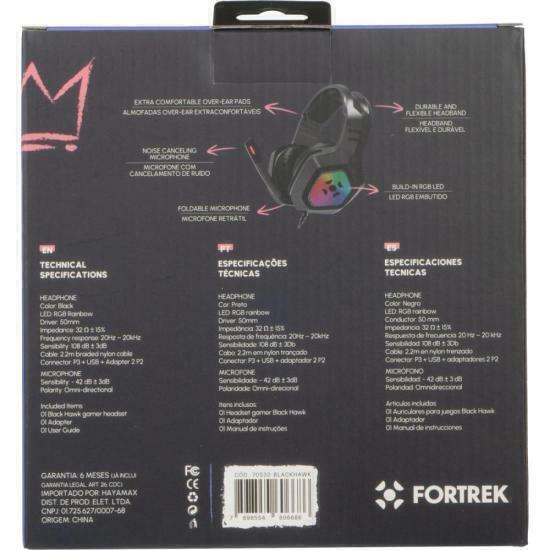 Headset Gamer Fortrek Black Hawk P2 + USB RGB Preto - comprar online