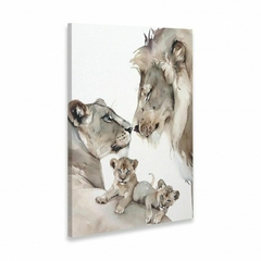 Quadro Decorativo Casal de Leões e Filhotes - comprar online