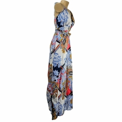 Vestido Estampado Longo Floral Geométrico Alça com Bojo - Cachecol Acessórios