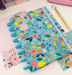 CADERNO DE DISCO FLORAL AZUL TURQUESA - loja online