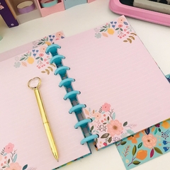 CADERNO DE DISCO FLORAL AZUL TURQUESA - Afeto & Papel